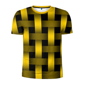Мужская футболка 3D спортивная с принтом Сетка в Санкт-Петербурге, 100% полиэстер с улучшенными характеристиками | приталенный силуэт, круглая горловина, широкие плечи, сужается к линии бедра | желтый | паттерн | плетение | черный
