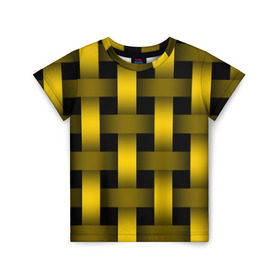 Детская футболка 3D с принтом Сетка в Санкт-Петербурге, 100% гипоаллергенный полиэфир | прямой крой, круглый вырез горловины, длина до линии бедер, чуть спущенное плечо, ткань немного тянется | желтый | паттерн | плетение | черный