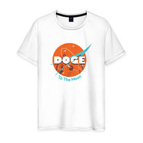 Мужская футболка хлопок с принтом Doge NASA в Санкт-Петербурге, 100% хлопок | прямой крой, круглый вырез горловины, длина до линии бедер, слегка спущенное плечо. | smile | космос | лайка | луна | собака | улыбка
