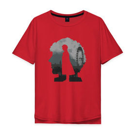 Мужская футболка хлопок Oversize с принтом Sherlock World в Санкт-Петербурге, 100% хлопок | свободный крой, круглый ворот, “спинка” длиннее передней части | Тематика изображения на принте: англия | британия | детектив | холмс | шерлок