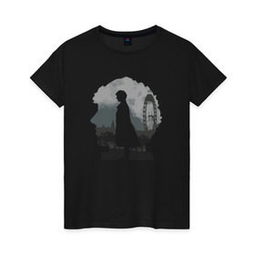 Женская футболка хлопок с принтом Sherlock World в Санкт-Петербурге, 100% хлопок | прямой крой, круглый вырез горловины, длина до линии бедер, слегка спущенное плечо | англия | британия | детектив | холмс | шерлок