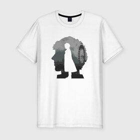 Мужская футболка премиум с принтом Sherlock World в Санкт-Петербурге, 92% хлопок, 8% лайкра | приталенный силуэт, круглый вырез ворота, длина до линии бедра, короткий рукав | Тематика изображения на принте: англия | британия | детектив | холмс | шерлок