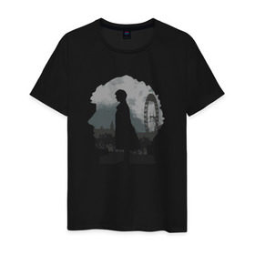 Мужская футболка хлопок с принтом Sherlock World в Санкт-Петербурге, 100% хлопок | прямой крой, круглый вырез горловины, длина до линии бедер, слегка спущенное плечо. | Тематика изображения на принте: англия | британия | детектив | холмс | шерлок