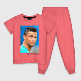 Детская пижама хлопок с принтом Cristiano Ronaldo в Санкт-Петербурге, 100% хлопок |  брюки и футболка прямого кроя, без карманов, на брюках мягкая резинка на поясе и по низу штанин
 | cristiano ronaldo | криштиану роналду | лига чемпионов | мю | португалия | реал мадрид | футбол