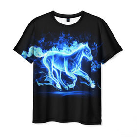 Мужская футболка 3D с принтом Ледяной конь в Санкт-Петербурге, 100% полиэфир | прямой крой, круглый вырез горловины, длина до линии бедер | арт | лёд | лошадь | огонь | пламя