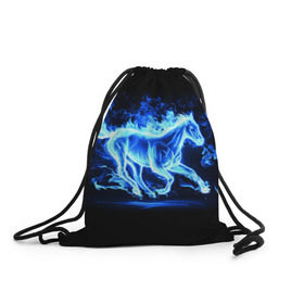 Рюкзак-мешок 3D с принтом Ледяной конь в Санкт-Петербурге, 100% полиэстер | плотность ткани — 200 г/м2, размер — 35 х 45 см; лямки — толстые шнурки, застежка на шнуровке, без карманов и подкладки | арт | лёд | лошадь | огонь | пламя