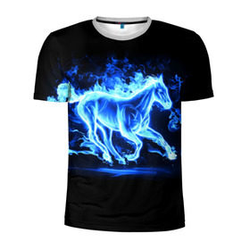 Мужская футболка 3D спортивная с принтом Ледяной конь в Санкт-Петербурге, 100% полиэстер с улучшенными характеристиками | приталенный силуэт, круглая горловина, широкие плечи, сужается к линии бедра | арт | лёд | лошадь | огонь | пламя