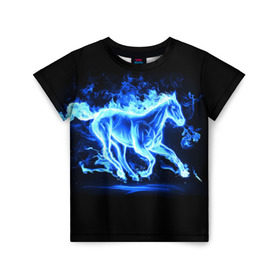 Детская футболка 3D с принтом Ледяной конь в Санкт-Петербурге, 100% гипоаллергенный полиэфир | прямой крой, круглый вырез горловины, длина до линии бедер, чуть спущенное плечо, ткань немного тянется | арт | лёд | лошадь | огонь | пламя