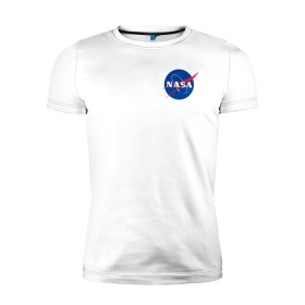 Мужская футболка премиум с принтом NASA в Санкт-Петербурге, 92% хлопок, 8% лайкра | приталенный силуэт, круглый вырез ворота, длина до линии бедра, короткий рукав | астронавты | космос | наса