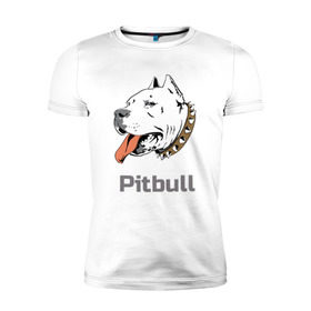 Мужская футболка премиум с принтом Питбуль в Санкт-Петербурге, 92% хлопок, 8% лайкра | приталенный силуэт, круглый вырез ворота, длина до линии бедра, короткий рукав | пес | собака