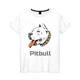 Женская футболка хлопок с принтом Питбуль в Санкт-Петербурге, 100% хлопок | прямой крой, круглый вырез горловины, длина до линии бедер, слегка спущенное плечо | пес | собака