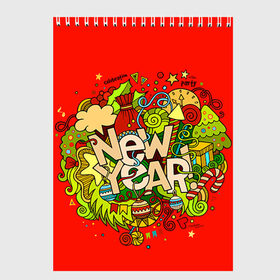 Скетчбук с принтом New Year в Санкт-Петербурге, 100% бумага
 | 48 листов, плотность листов — 100 г/м2, плотность картонной обложки — 250 г/м2. Листы скреплены сверху удобной пружинной спиралью | 2016 | new year | год | новогодний | новый | подарок | с новым годом