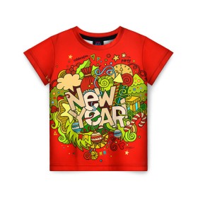 Детская футболка 3D с принтом New Year в Санкт-Петербурге, 100% гипоаллергенный полиэфир | прямой крой, круглый вырез горловины, длина до линии бедер, чуть спущенное плечо, ткань немного тянется | 2016 | new year | год | новогодний | новый | подарок | с новым годом