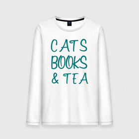 Мужской лонгслив хлопок с принтом CATS, BOOKS & TEA в Санкт-Петербурге, 100% хлопок |  | Тематика изображения на принте: books  tea книги коты кисы чай кофе | cats