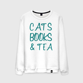 Мужской свитшот хлопок с принтом CATS, BOOKS & TEA в Санкт-Петербурге, 100% хлопок |  | Тематика изображения на принте: books  tea книги коты кисы чай кофе | cats