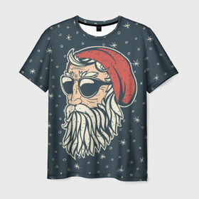 Мужская футболка 3D с принтом Санта хипстер в Санкт-Петербурге, 100% полиэфир | прямой крой, круглый вырез горловины, длина до линии бедер | 2016 | christmas | hipster | new year | дед мороз | нг | новый год | рождество | с новым годом | санта | хипстер