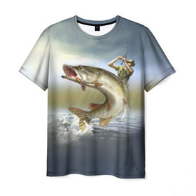 Мужская футболка 3D с принтом Щука в Санкт-Петербурге, 100% полиэфир | прямой крой, круглый вырез горловины, длина до линии бедер | fishing | рыба | рыбак | рыбалка | туризм | щука