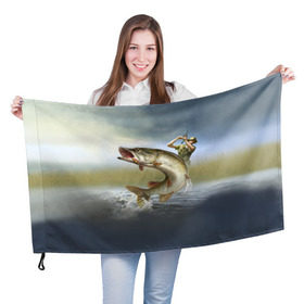 Флаг 3D с принтом Щука в Санкт-Петербурге, 100% полиэстер | плотность ткани — 95 г/м2, размер — 67 х 109 см. Принт наносится с одной стороны | fishing | рыба | рыбак | рыбалка | туризм | щука