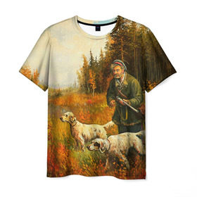 Мужская футболка 3D с принтом Охота в Санкт-Петербурге, 100% полиэфир | прямой крой, круглый вырез горловины, длина до линии бедер | hunting | камуфляж | охота | охотник | собака | туризм