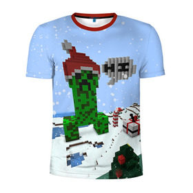 Мужская футболка 3D спортивная с принтом Minecraft в Санкт-Петербурге, 100% полиэстер с улучшенными характеристиками | приталенный силуэт, круглая горловина, широкие плечи, сужается к линии бедра | creeper | крипер | майнкрафт | новогодний