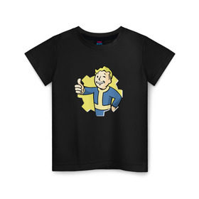 Детская футболка хлопок с принтом Vault Boy в Санкт-Петербурге, 100% хлопок | круглый вырез горловины, полуприлегающий силуэт, длина до линии бедер | boy | fallout | pip | vault | vault boyубежище | фаллаут