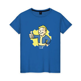 Женская футболка хлопок с принтом Vault Boy в Санкт-Петербурге, 100% хлопок | прямой крой, круглый вырез горловины, длина до линии бедер, слегка спущенное плечо | boy | fallout | pip | vault | vault boyубежище | фаллаут
