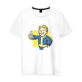 Мужская футболка хлопок с принтом Vault Boy в Санкт-Петербурге, 100% хлопок | прямой крой, круглый вырез горловины, длина до линии бедер, слегка спущенное плечо. | boy | fallout | pip | vault | vault boyубежище | фаллаут