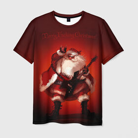 Мужская футболка 3D с принтом Дед мороз рокер в Санкт-Петербурге, 100% полиэфир | прямой крой, круглый вырез горловины, длина до линии бедер | heavy metal | rock | santa claus | дед мороз | рок | с новым годом | санта | санта клаус