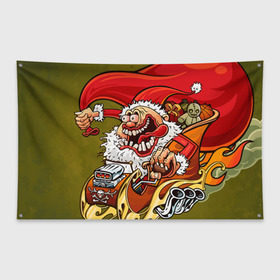 Флаг-баннер с принтом Дед мороз рокер в Санкт-Петербурге, 100% полиэстер | размер 67 х 109 см, плотность ткани — 95 г/м2; по краям флага есть четыре люверса для крепления | heavy metal | rock | santa claus | дед мороз | рок | с новым годом | санта | санта клаус
