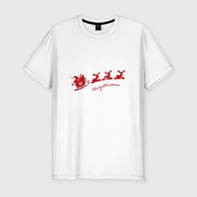 Мужская футболка премиум с принтом Merry Christmas в Санкт-Петербурге, 92% хлопок, 8% лайкра | приталенный силуэт, круглый вырез ворота, длина до линии бедра, короткий рукав | 