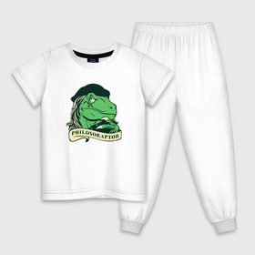 Детская пижама хлопок с принтом Philosoraptor в Санкт-Петербурге, 100% хлопок |  брюки и футболка прямого кроя, без карманов, на брюках мягкая резинка на поясе и по низу штанин
 | динозавр | наука | учитель | философия