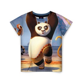 Детская футболка 3D с принтом Кунг фу панда в Санкт-Петербурге, 100% гипоаллергенный полиэфир | прямой крой, круглый вырез горловины, длина до линии бедер, чуть спущенное плечо, ткань немного тянется | kung fu | kung fu panda | panda | кунг фу | кунг фу панда | кунгфу | панда. кунг фу | по