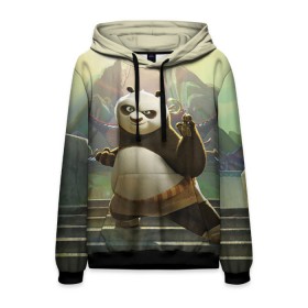 Мужская толстовка 3D с принтом Кунг фу панда в Санкт-Петербурге, 100% полиэстер | двухслойный капюшон со шнурком для регулировки, мягкие манжеты на рукавах и по низу толстовки, спереди карман-кенгуру с мягким внутренним слоем. | Тематика изображения на принте: kung fu | kung fu panda | panda | кунг фу | кунг фу панда | кунгфу | панда. кунг фу | по