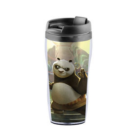 Термокружка-непроливайка с принтом Кунг фу панда в Санкт-Петербурге, внутренняя часть — пищевой пластик, наружная часть — прозрачный пластик, между ними — полиграфическая вставка с рисунком | объем — 350 мл, герметичная крышка | Тематика изображения на принте: kung fu | kung fu panda | panda | кунг фу | кунг фу панда | кунгфу | панда. кунг фу | по