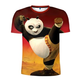 Мужская футболка 3D спортивная с принтом Кунг фу панда в Санкт-Петербурге, 100% полиэстер с улучшенными характеристиками | приталенный силуэт, круглая горловина, широкие плечи, сужается к линии бедра | Тематика изображения на принте: kung fu | kung fu panda | panda | кунг фу | кунг фу панда | кунгфу | панда. кунг фу | по