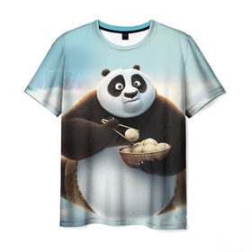 Мужская футболка 3D с принтом Кунг фу панда в Санкт-Петербурге, 100% полиэфир | прямой крой, круглый вырез горловины, длина до линии бедер | панда