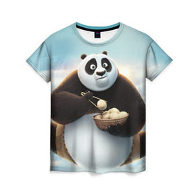 Женская футболка 3D с принтом Кунг фу панда в Санкт-Петербурге, 100% полиэфир ( синтетическое хлопкоподобное полотно) | прямой крой, круглый вырез горловины, длина до линии бедер | панда