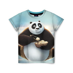 Детская футболка 3D с принтом Кунг фу панда в Санкт-Петербурге, 100% гипоаллергенный полиэфир | прямой крой, круглый вырез горловины, длина до линии бедер, чуть спущенное плечо, ткань немного тянется | Тематика изображения на принте: панда
