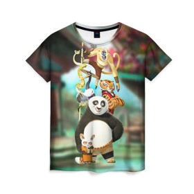 Женская футболка 3D с принтом Кунг фу панда в Санкт-Петербурге, 100% полиэфир ( синтетическое хлопкоподобное полотно) | прямой крой, круглый вырез горловины, длина до линии бедер | kung fu | kung fu panda | panda | кунг фу | кунг фу панда | кунгфу | панда. кунг фу | по