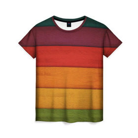 Женская футболка 3D с принтом Colored fence в Санкт-Петербурге, 100% полиэфир ( синтетическое хлопкоподобное полотно) | прямой крой, круглый вырез горловины, длина до линии бедер | color | полосочки | цвет