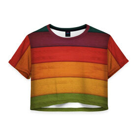 Женская футболка 3D укороченная с принтом Colored fence в Санкт-Петербурге, 100% полиэстер | круглая горловина, длина футболки до линии талии, рукава с отворотами | color | полосочки | цвет