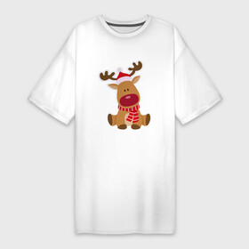 Платье-футболка хлопок с принтом Милый олень в Санкт-Петербурге,  |  | зима | милый | новый год | олень | праздник | улыбка