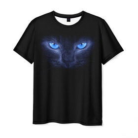 Мужская футболка 3D с принтом Кошка с голубыми глазами в Санкт-Петербурге, 100% полиэфир | прямой крой, круглый вырез горловины, длина до линии бедер | глаза | кот | синий