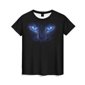 Женская футболка 3D с принтом Кошка с голубыми глазами в Санкт-Петербурге, 100% полиэфир ( синтетическое хлопкоподобное полотно) | прямой крой, круглый вырез горловины, длина до линии бедер | Тематика изображения на принте: глаза | кот | синий