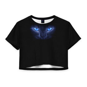 Женская футболка 3D укороченная с принтом Кошка с голубыми глазами в Санкт-Петербурге, 100% полиэстер | круглая горловина, длина футболки до линии талии, рукава с отворотами | Тематика изображения на принте: глаза | кот | синий