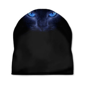 Шапка 3D с принтом Кошка с голубыми глазами в Санкт-Петербурге, 100% полиэстер | универсальный размер, печать по всей поверхности изделия | Тематика изображения на принте: глаза | кот | синий