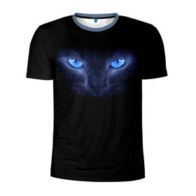 Мужская футболка 3D спортивная с принтом Кошка с голубыми глазами в Санкт-Петербурге, 100% полиэстер с улучшенными характеристиками | приталенный силуэт, круглая горловина, широкие плечи, сужается к линии бедра | глаза | кот | синий