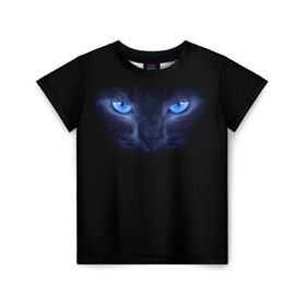Детская футболка 3D с принтом Кошка с голубыми глазами в Санкт-Петербурге, 100% гипоаллергенный полиэфир | прямой крой, круглый вырез горловины, длина до линии бедер, чуть спущенное плечо, ткань немного тянется | глаза | кот | синий