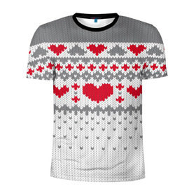 Мужская футболка 3D спортивная с принтом Сердечки в Санкт-Петербурге, 100% полиэстер с улучшенными характеристиками | приталенный силуэт, круглая горловина, широкие плечи, сужается к линии бедра | Тематика изображения на принте: вязанье | любовь | свитр | сердечки