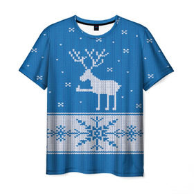 Мужская футболка 3D с принтом Олень - класс в Санкт-Петербурге, 100% полиэфир | прямой крой, круглый вырез горловины, длина до линии бедер | Тематика изображения на принте: зима | новый год | олень | снег | снежинки